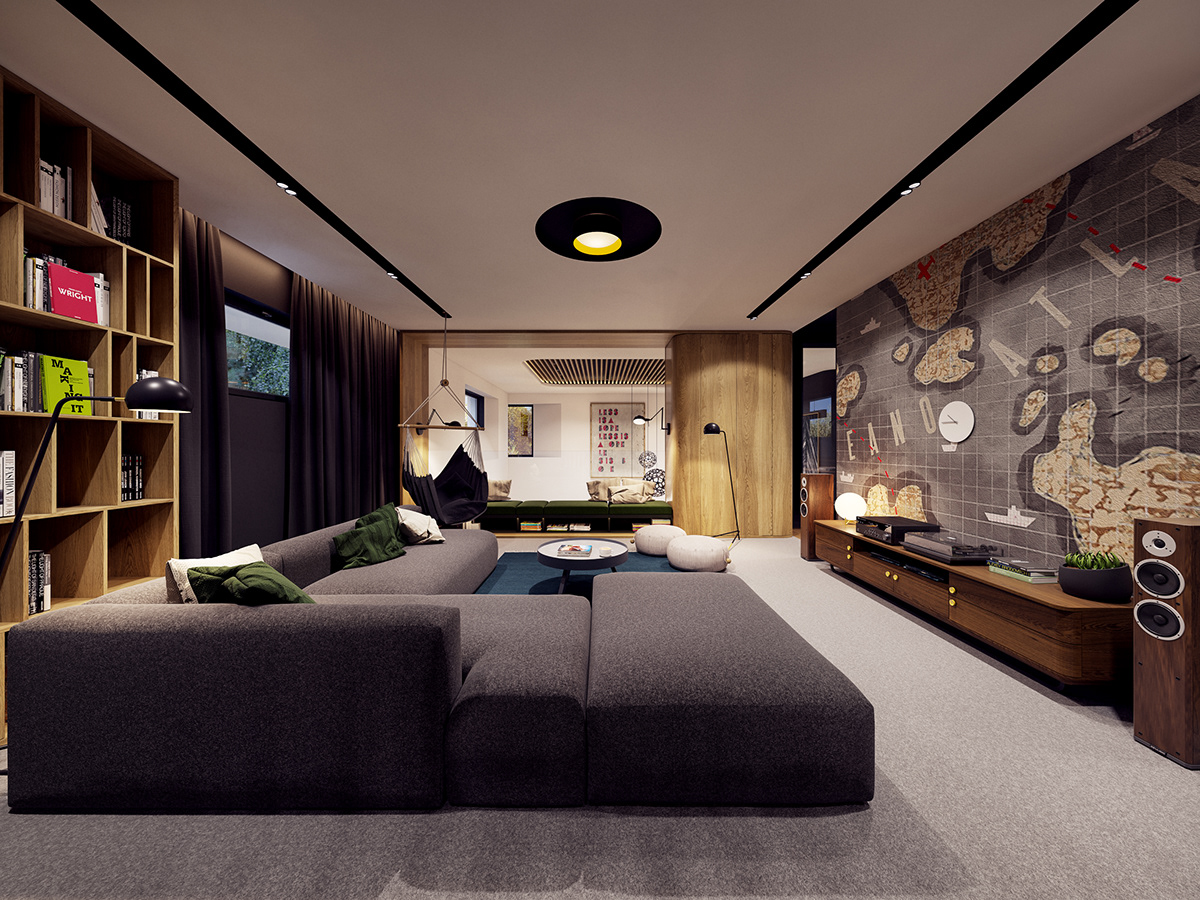Interior design living wood minimal modern cosy Classic Hous mezzanine