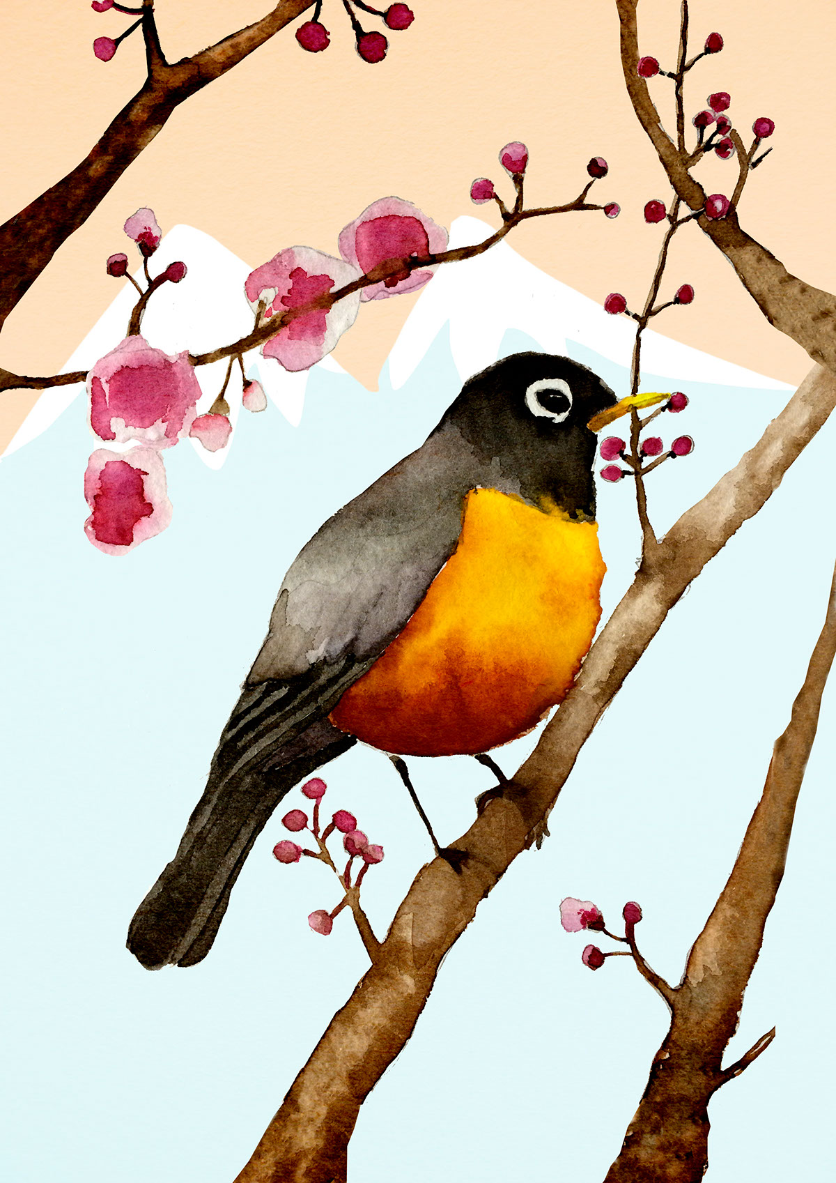 sakura Cherry Blossom japaneese bird floral
