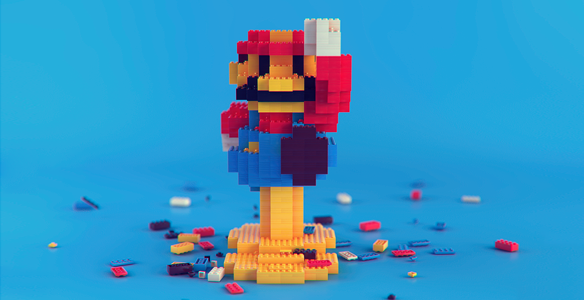 mario LEGO model 3D red blue yellow Nintendo super