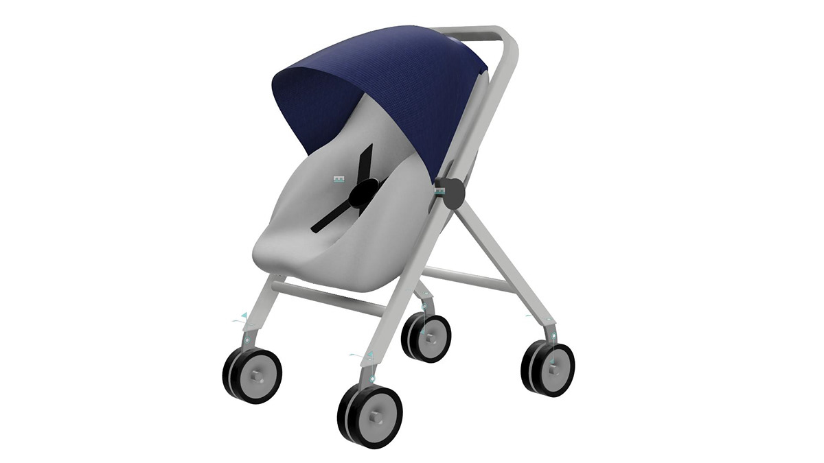 3D model baby care concept design infant stroller