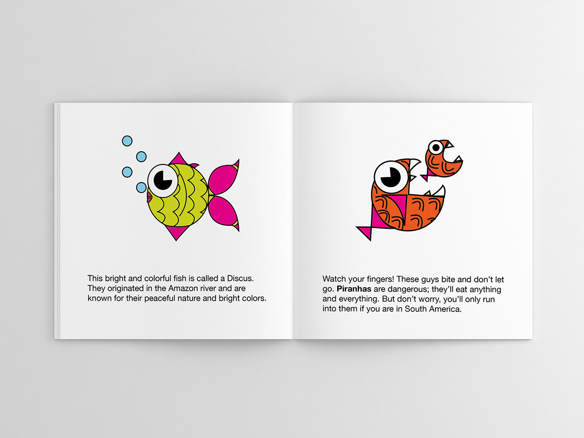 icons childrens book geometric grid animals friendly cheerful fish birds reptiles