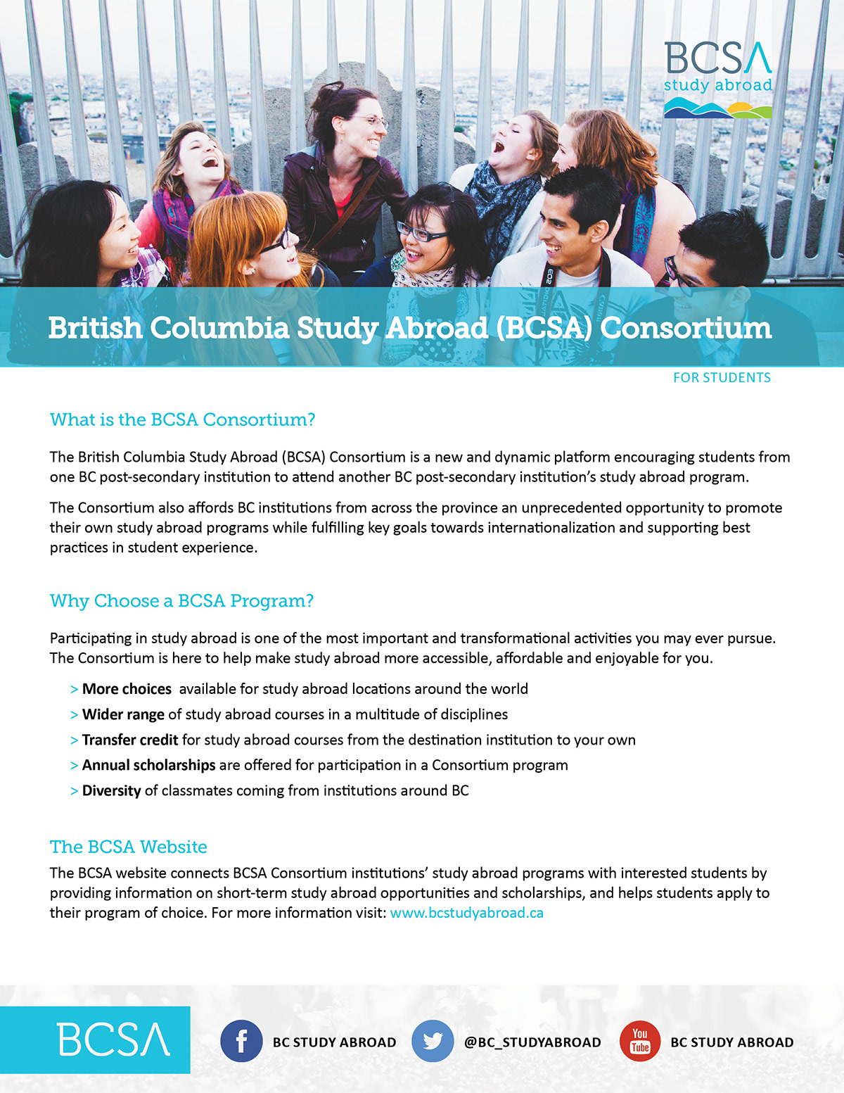graphic one pager InDesign Layout advertising posting british columbia Canada BCSA study abroad school Education