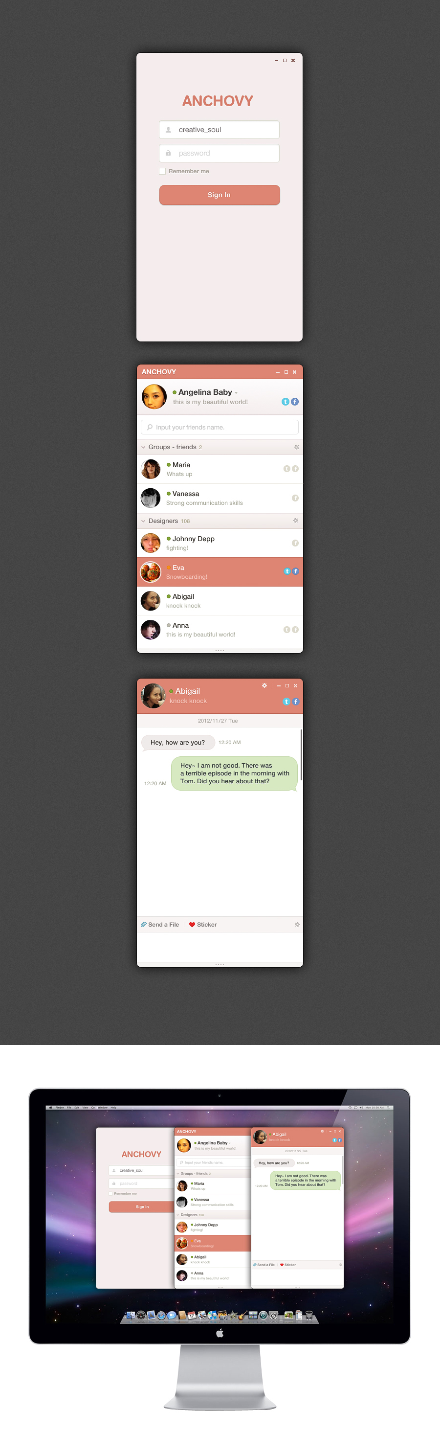 UI ux messenger user interface chatting box app application pink app design mobile ios android