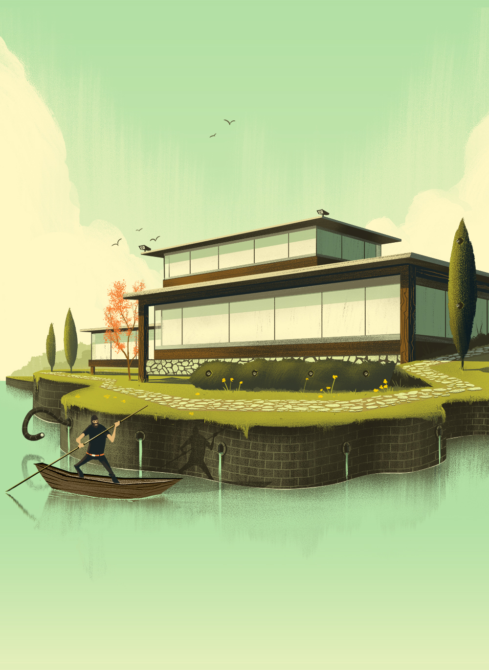 Editorial Illustration modern home Dwell robber boat moat camera ocs Orlin Culture Shop vintage Retro