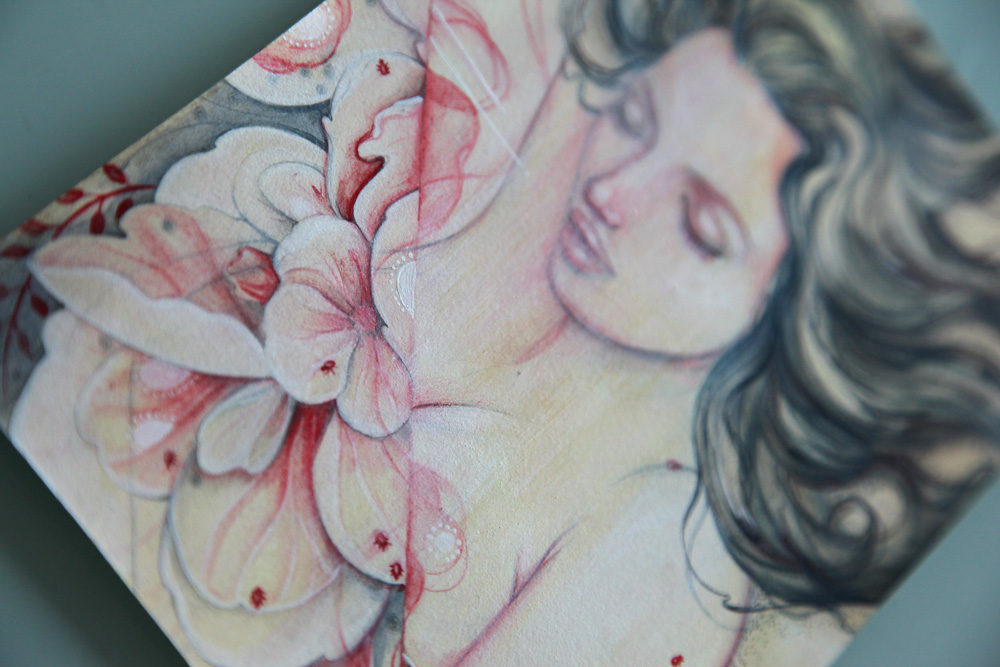 model  face   nude  flower  nature  dream Love  rose  Pink   red  white  pencil  acrylics  paper