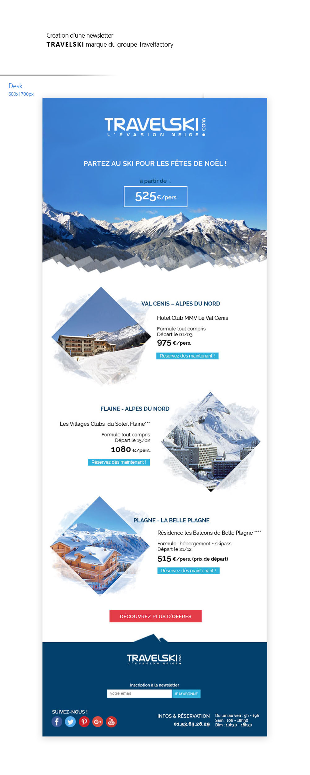 Ski newsletter graphism Travelski montain winter