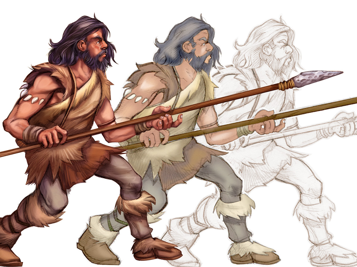 Prehistory caveman mammot Hunters