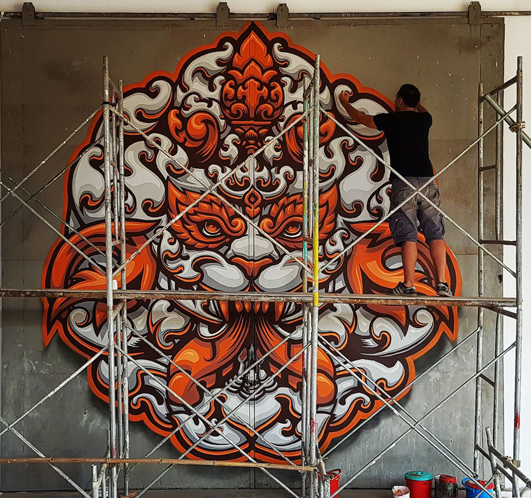 tiger Garuda Mural Street Art  Khmer kbach khmer tiger garuda khmer cambodia urban art graffiti cambodia