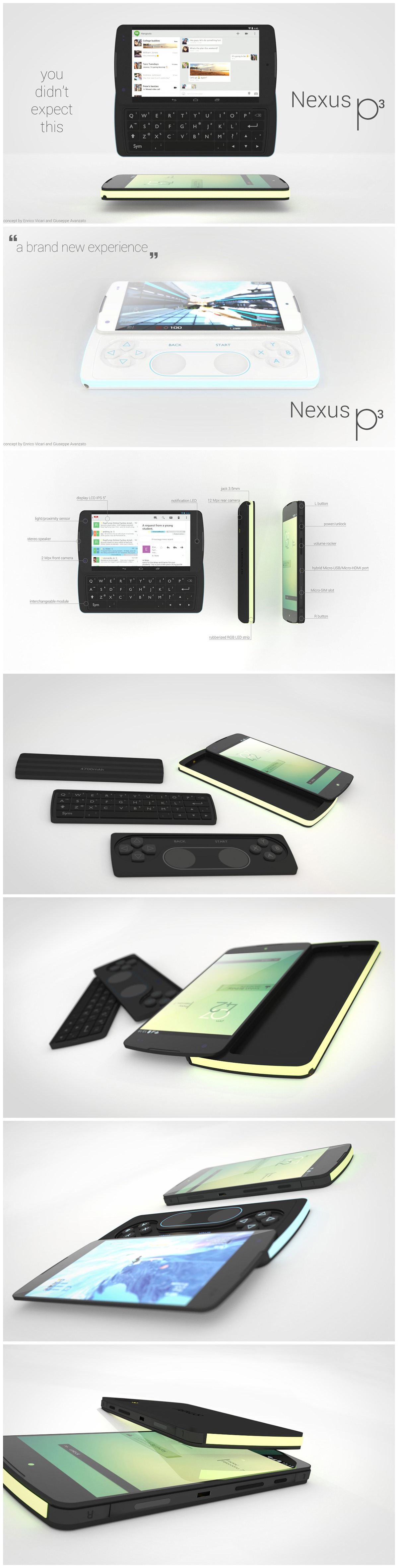 Nexus P3 nexus P3 concept design industrial phone google slide Gaming qwerty keyboard battery