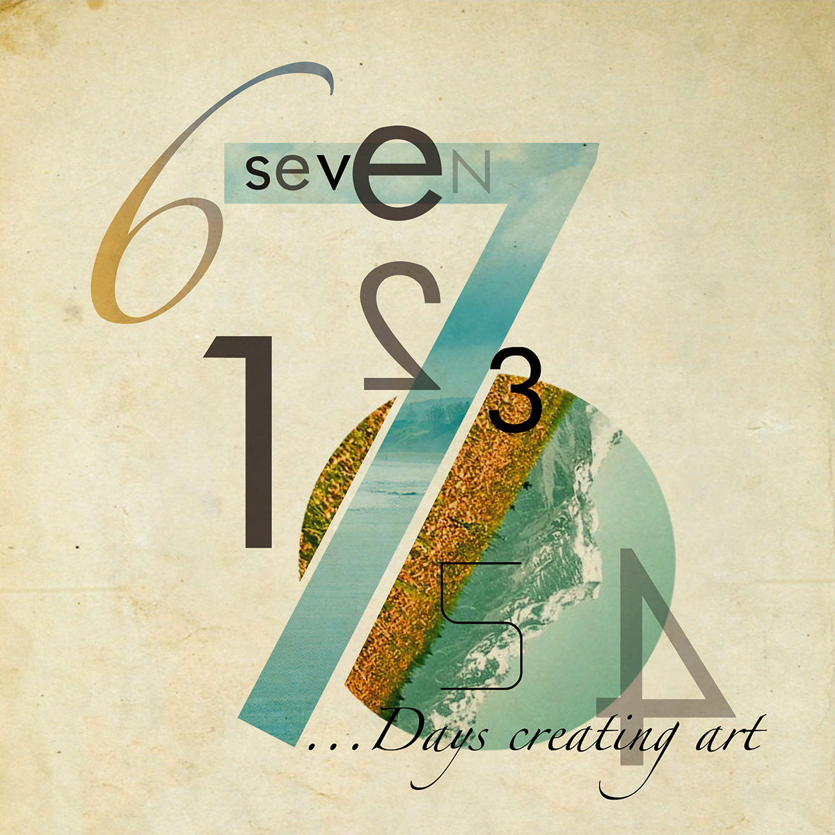 seven art digital collage numbers Landsscape frases color days