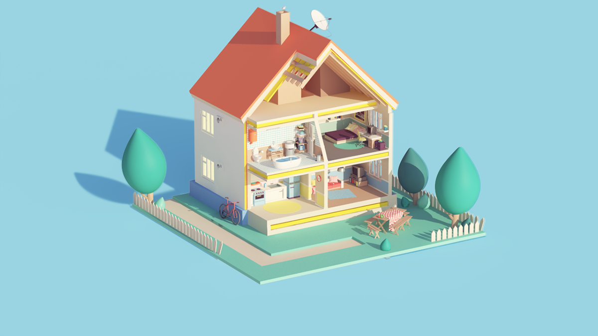 c4d vray Isometric lowpoly energy home Icon efficiency house modernization