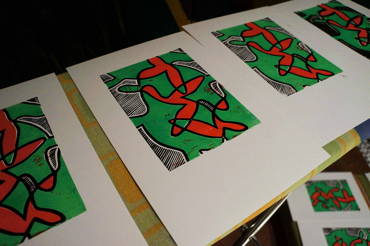 print design  art  linocut  abstract  turtles  color