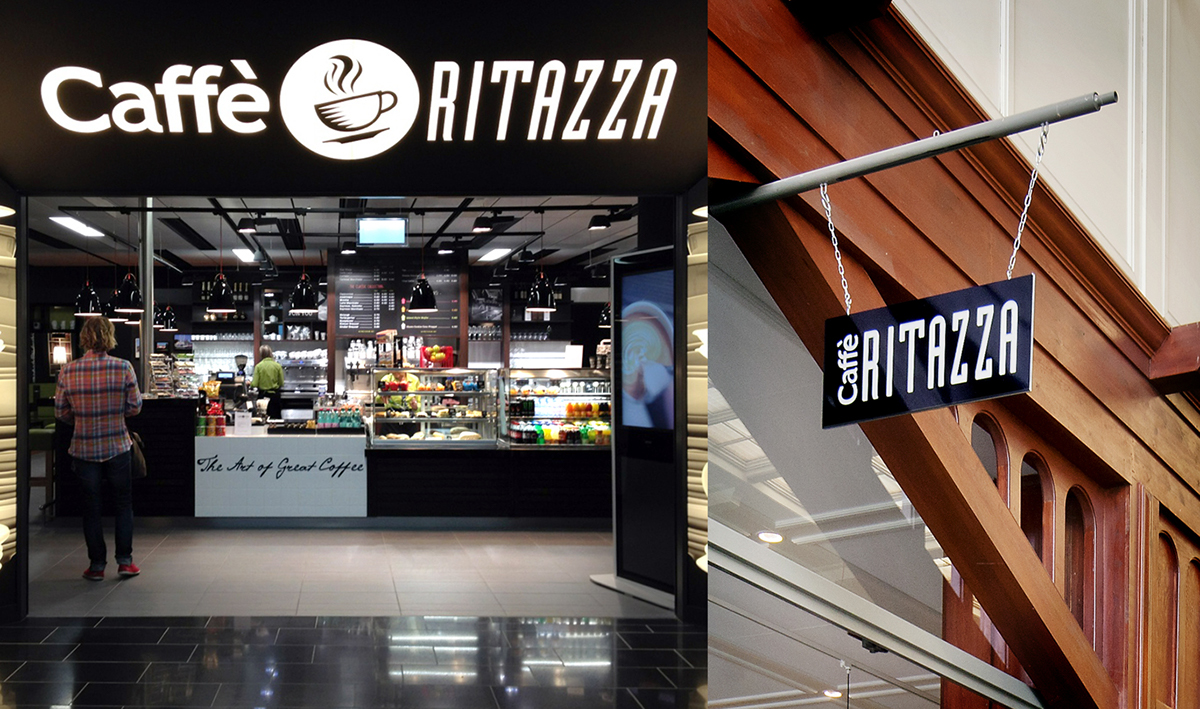 Caffe Ritazza pos Collateral cafe branded interiors Brand Graphics