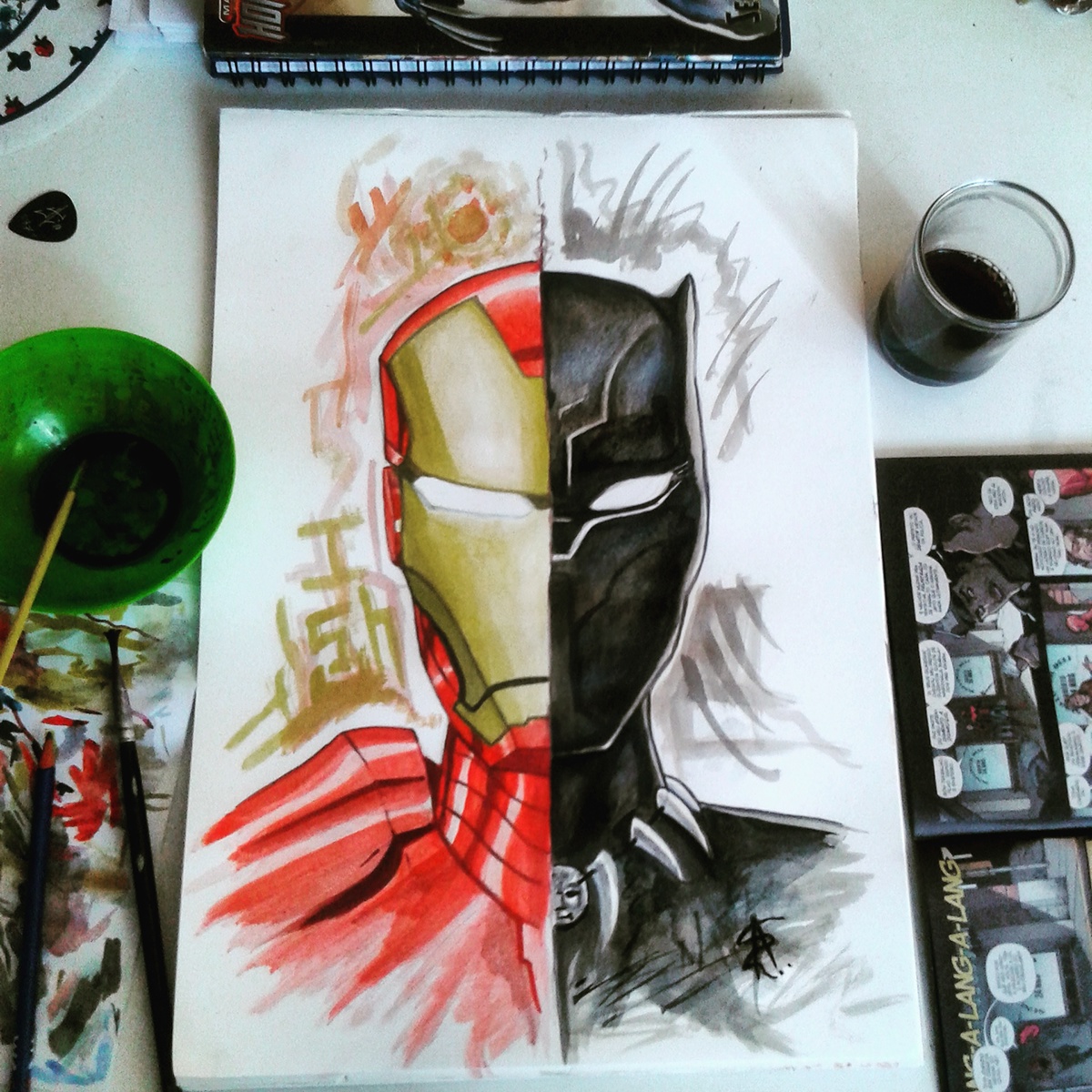 watercolor aquarela heroes heróis spiderman deadpool darthvader Starwars ironman blackpanter Thor C3PO Avengers