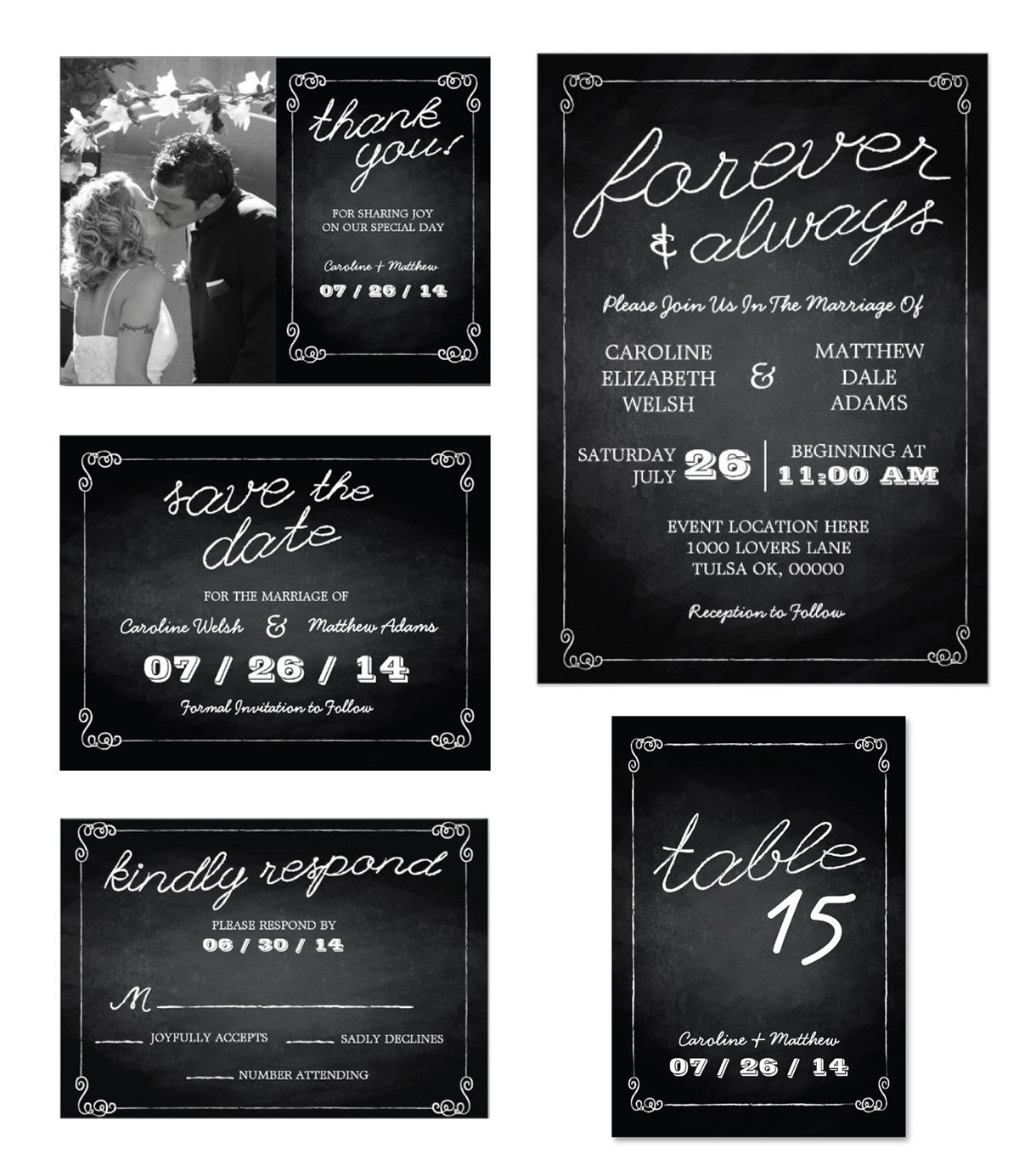 chalkboard wedding wedding invitations Wedding Package save the date table placement cards