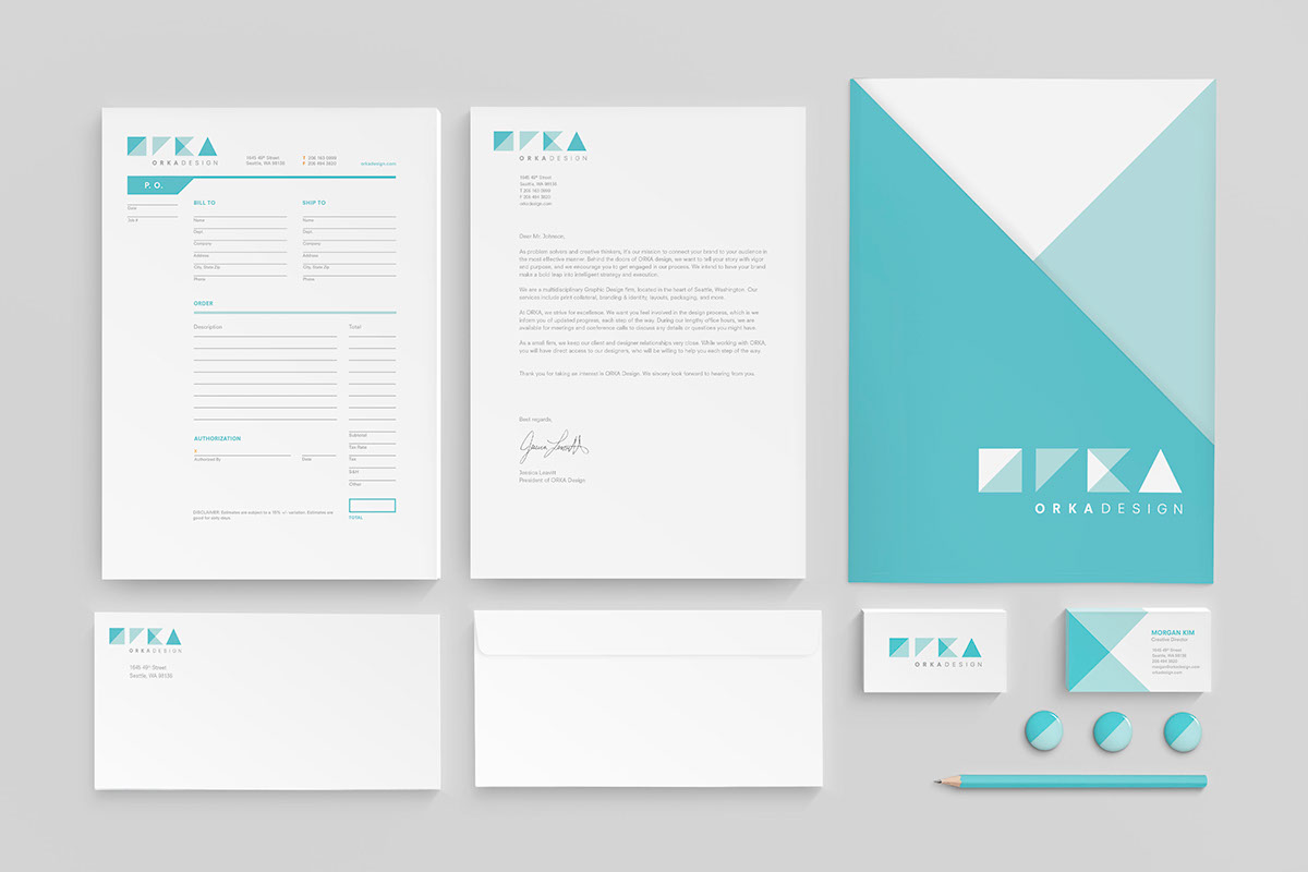 Orka Design orka design firm graphic design firm corporate branding geometric seattle stationary