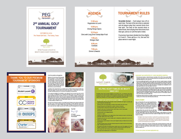 PEG Bandwidth Mighty Oakes Heart foundation charity golf Tournament design Signage Program email graphic Promotion