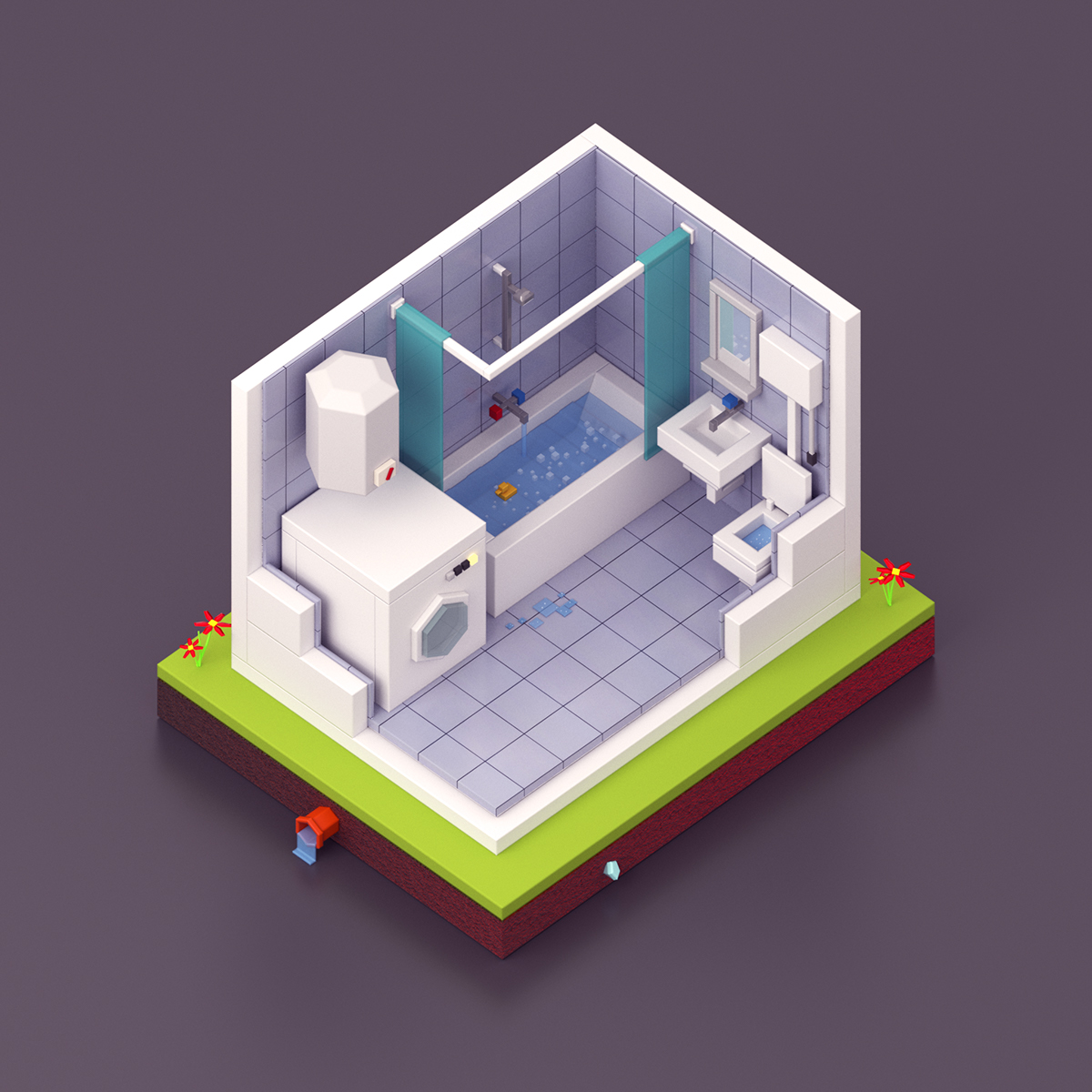 Isometric lowpoly Restroom 3D LEGO