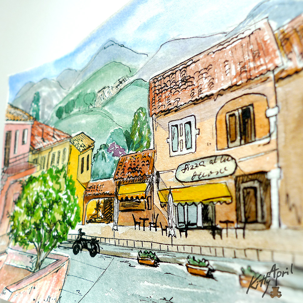 Watercolours  France Italy french riviera watercolour illustration city streets kittyapril watercolour