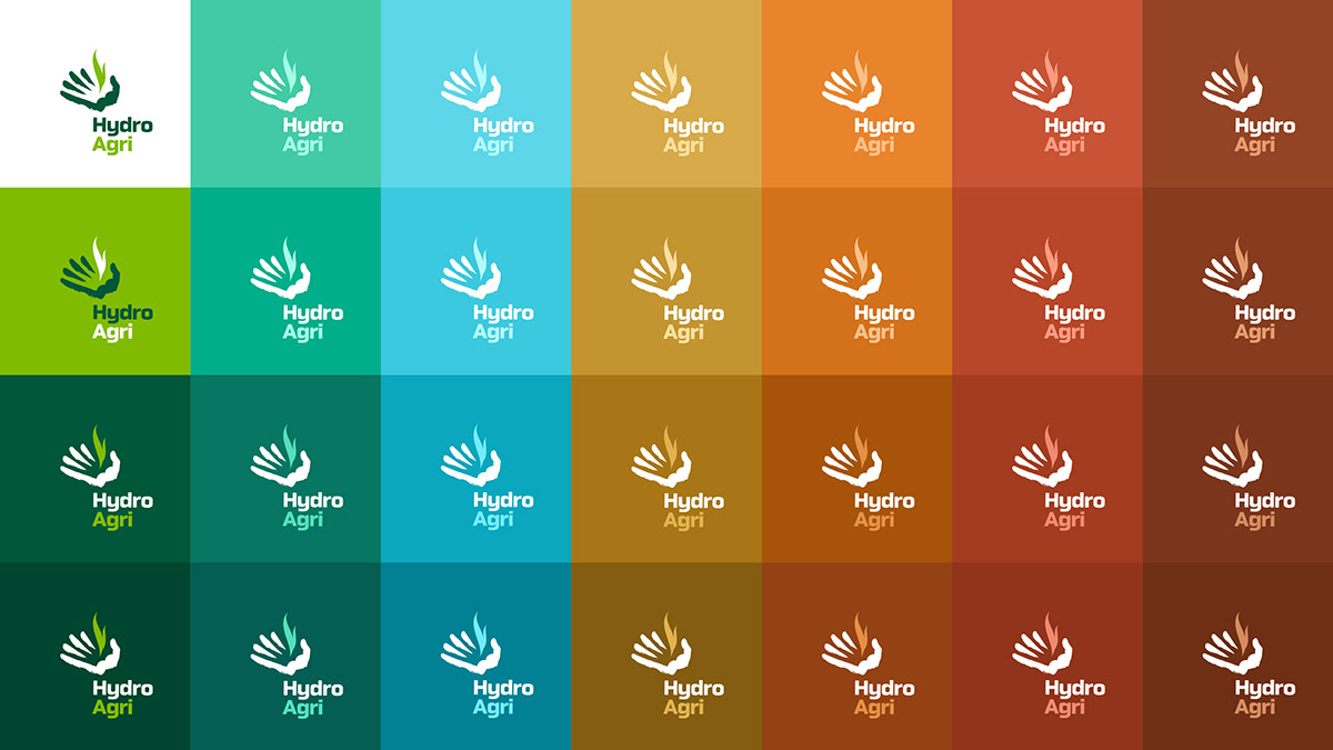 Hydro Agri logo and tertiary colour palette. 