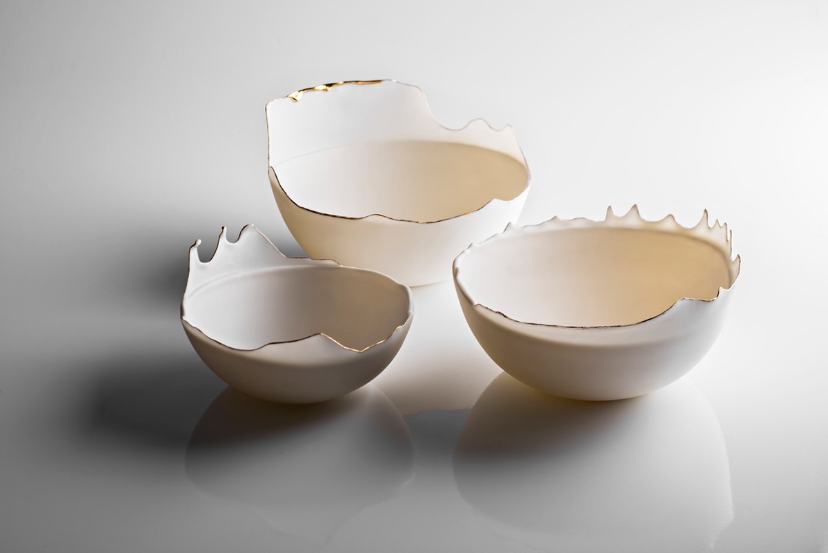 ceramic porcelain gold bowl fluid glaze