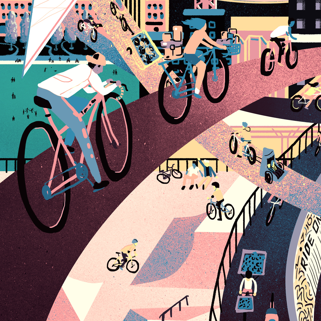 Bike Cycling Bicycle road ride city volcano dream ILLUSTRATION  editorial
