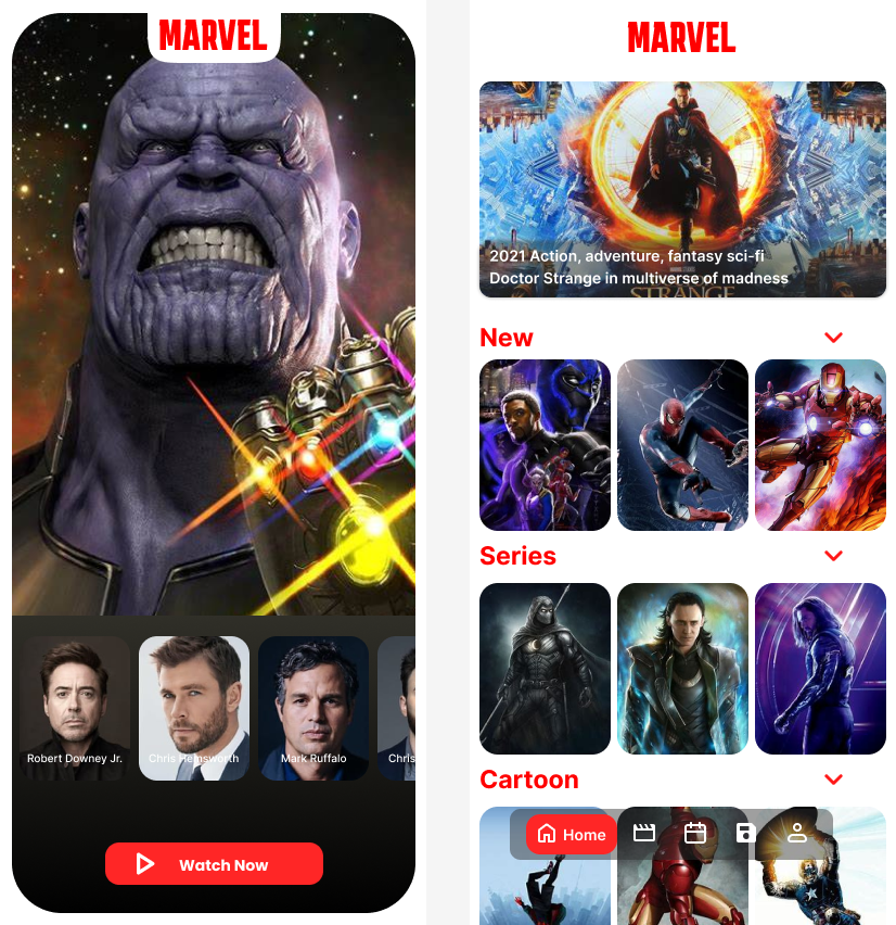 Marvel mobile app design