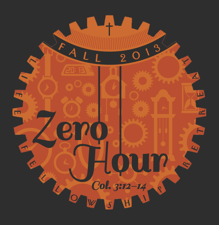 Zero Hour retreat Christian college Fellowship christ church Fall Gear clock gears clockwork BioShock graphic tee clocks