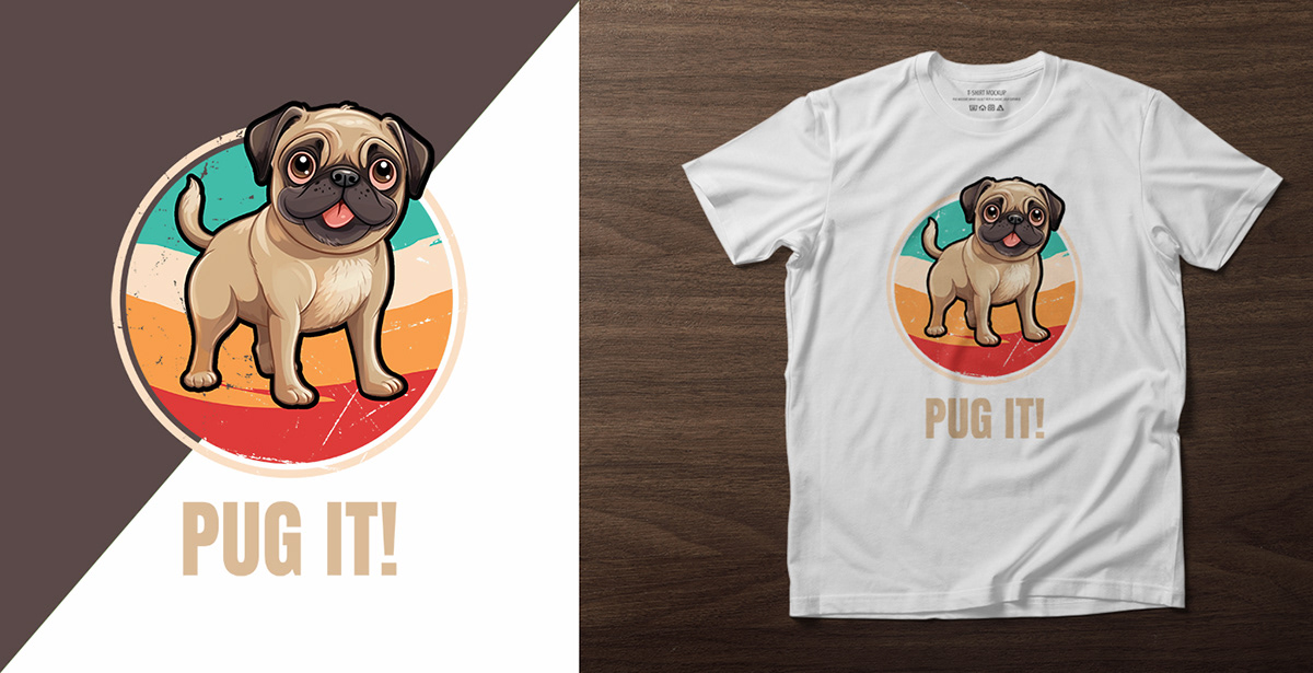 cartoon animals dog pugs t-shirt Tshirt Design tshirts ILLUSTRATION  vector digital illustration