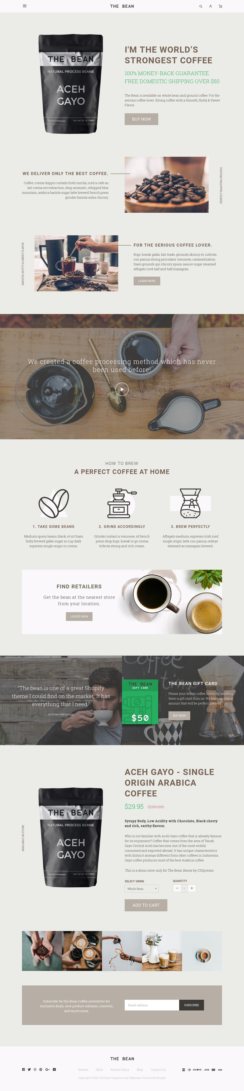 Theme Ecommerce Website design Online shop Shopify Woocommerce Coffee bean store