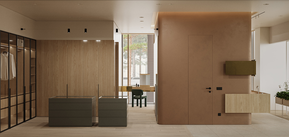 Interior 3ds max visualization interior design  terracotta brown workspace livingroom fireplace bedroom