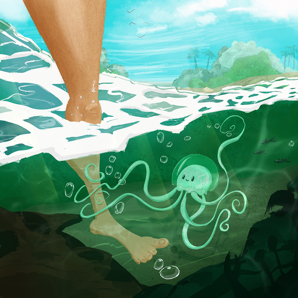 вода джунгли иллюстрация индия медуза море нога