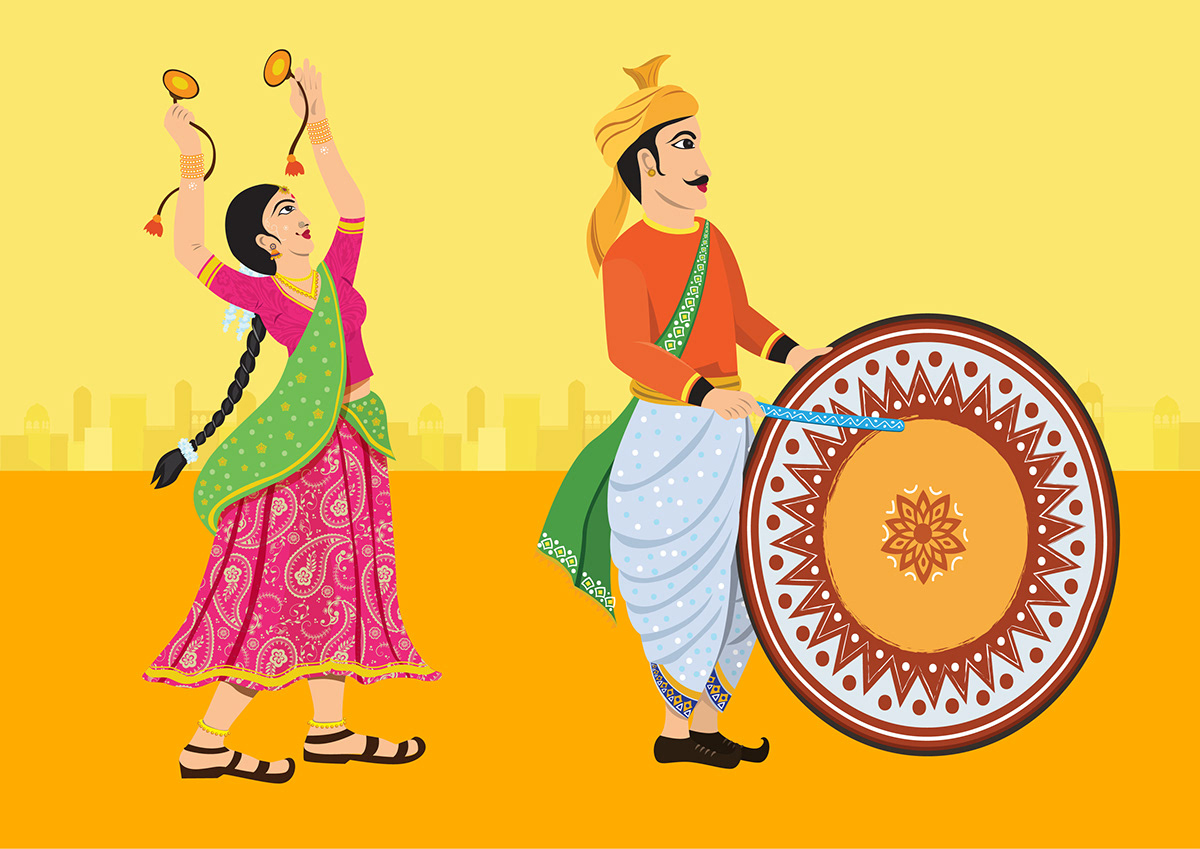 ILLUSTRATION  Digital Art  adobe illustrator Graphic Designer artwork Dasara festival music Dasara festival