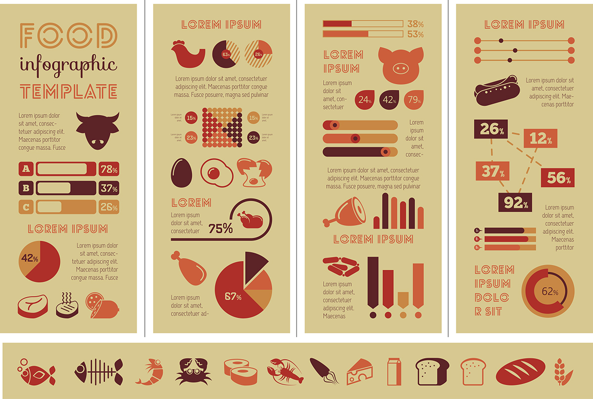 flat design infographic set vector Data graphic visualization template Food  drink eat healthy vegetable Fruit