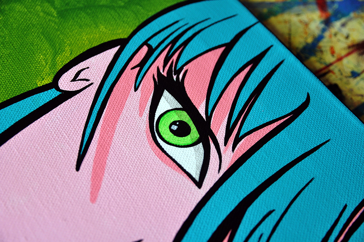 Original acrylic canvas Colourful  woman face Beautiful eyes lips hair