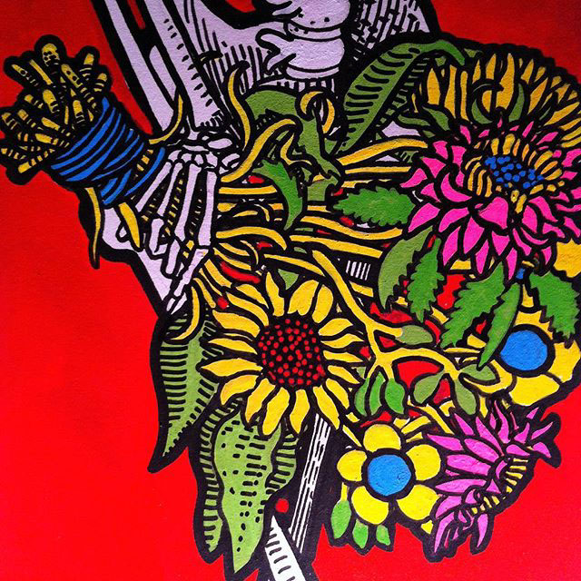 instagram giantfrogfish FINEART Mural acrylic Marker paintmarker lines pen ink color animals Flowers skeletons screenprint
