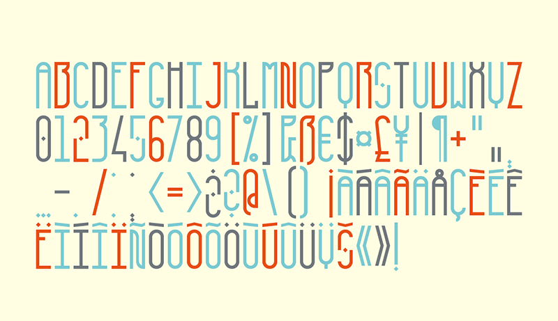 type furunkel font layer layered module decorative Headline Polychromatic dwiedoml MyFonts outline blocks multicoloured monospaced