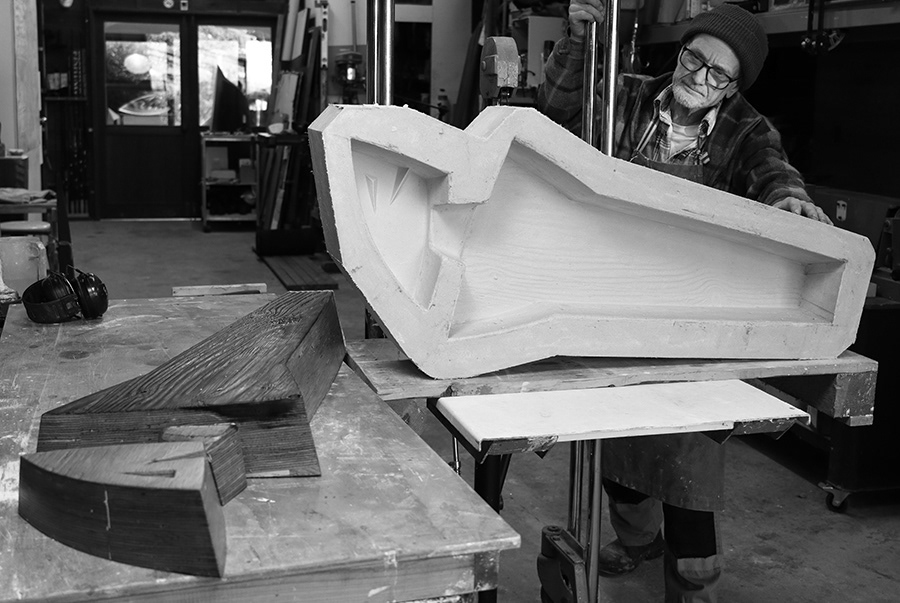 Australian artist Peter Kovacsy with a large mould for making cast glass sculpture.