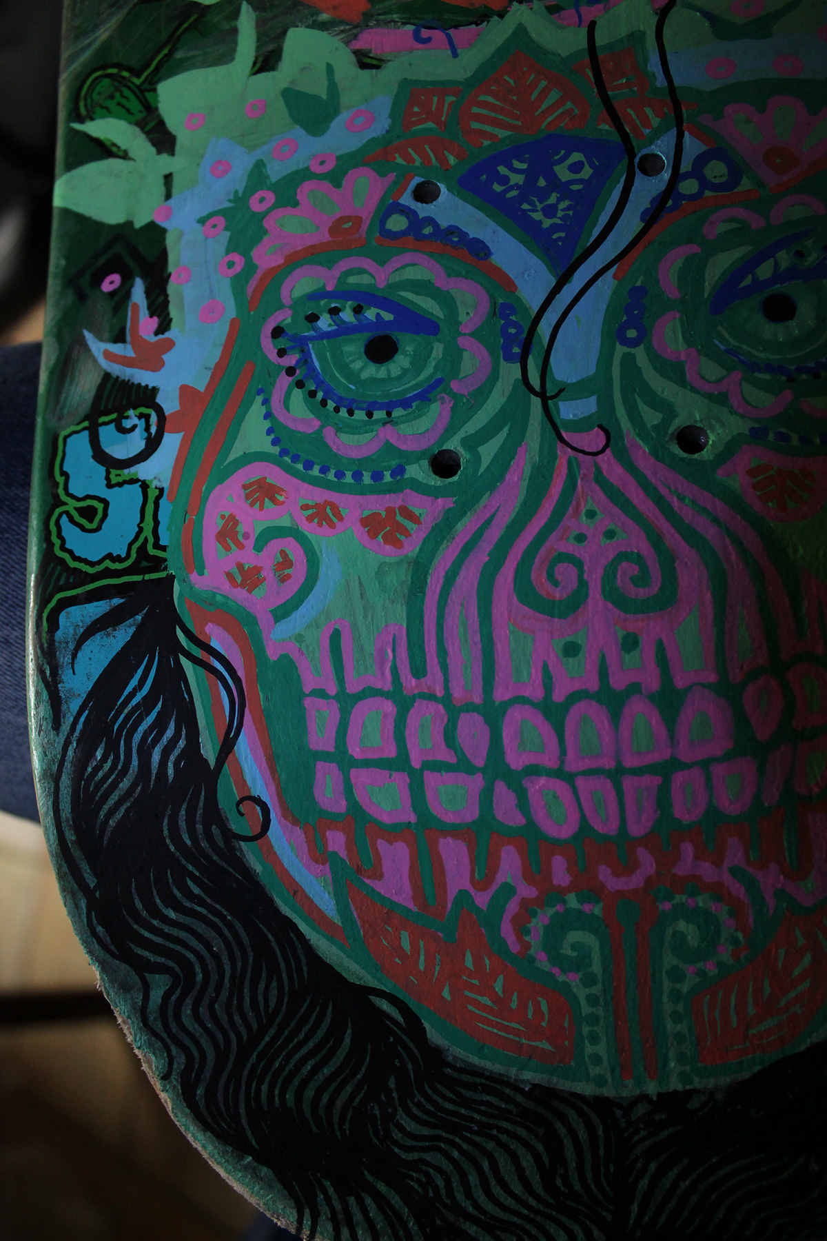 Posca Pens Mexican skull skate Board colorful ornaments