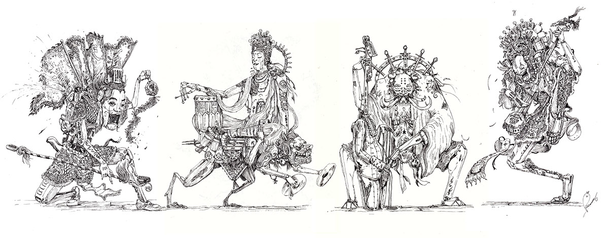 band Character traditional taiwan culture lineart linework ILLUSTRATION  gods