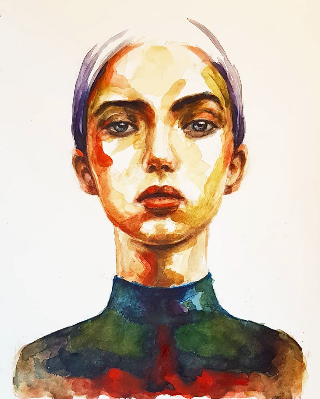 watercolor woman courage attitude art portrait painting  