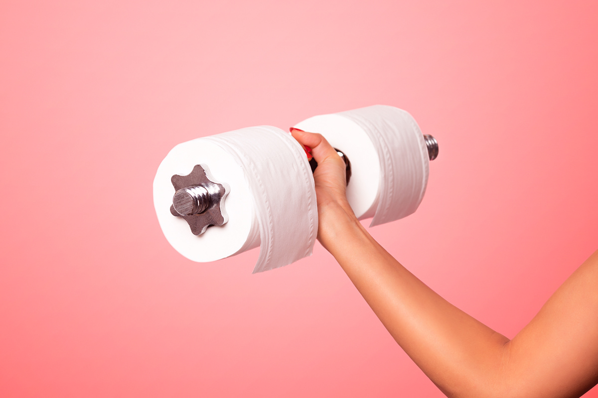 art direction  contemporary gloves photoshoot pink studio toiler paper roll toilet paper