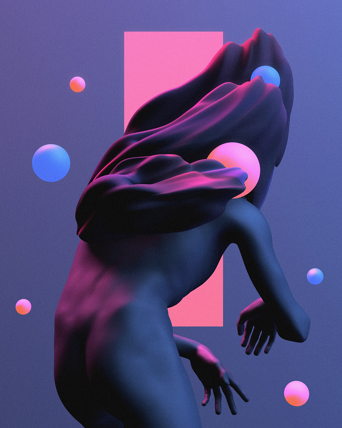 weary abstract orange blue 3D c4d artwork Montreal