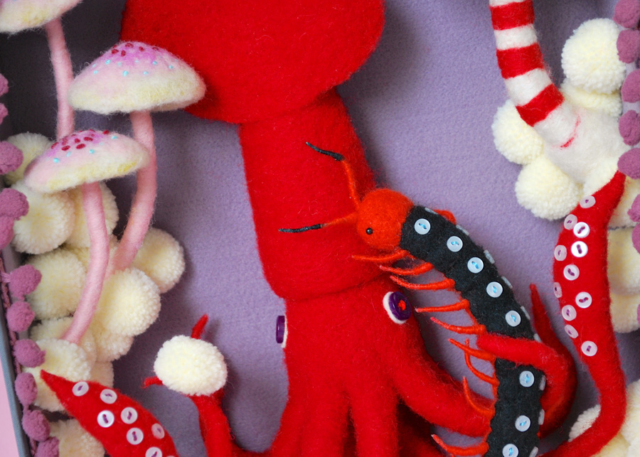 octopus mushroom centipede felt needlefelt art craft handmade toy