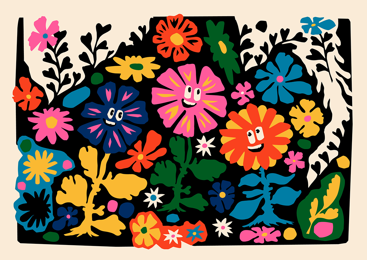 Character design  collage Flowers garden Nature new year printmaking screenprint spring summer