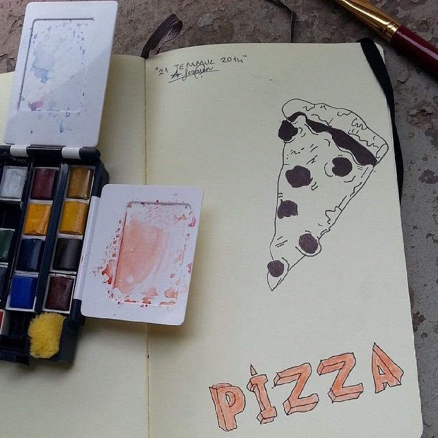 unicorn Pizza rabbit watercolor ILLUSTRATION  art sketchbook saturn SKY icecream