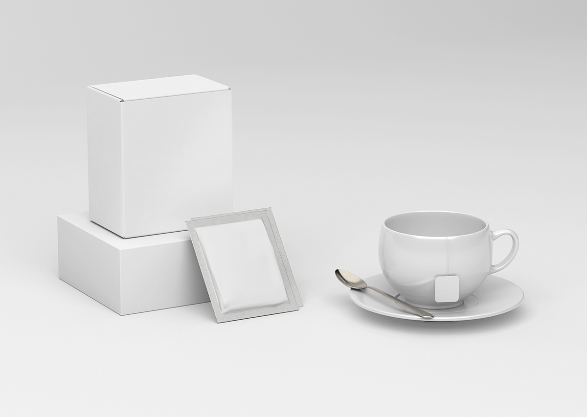 tea bag Packaging sachet psd template design print tea cup box