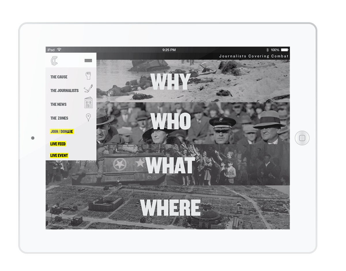 iPad App app campaign neon bold journalists War Zones logo Tagline ad campaign