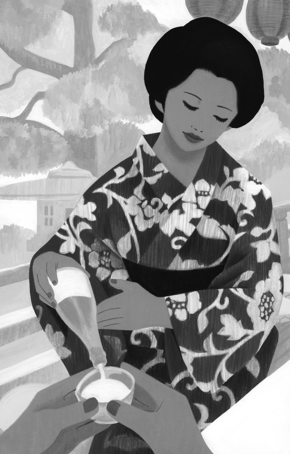 ILLUSTRATION  novel story Black&white man woman kyoto