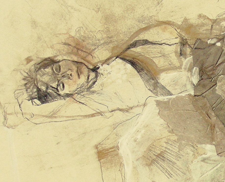 woman women female figure figurative mixed media collage grey fashion illustration paper ute rathmann Edgar Degas ballet tutu